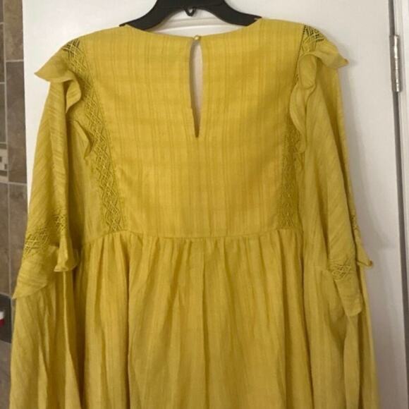 Lumiere Cotton Gold V Neck Puff Sleeve Ruffle Relaxed Fit Shorts Romper New Med - Picture 7 of 13